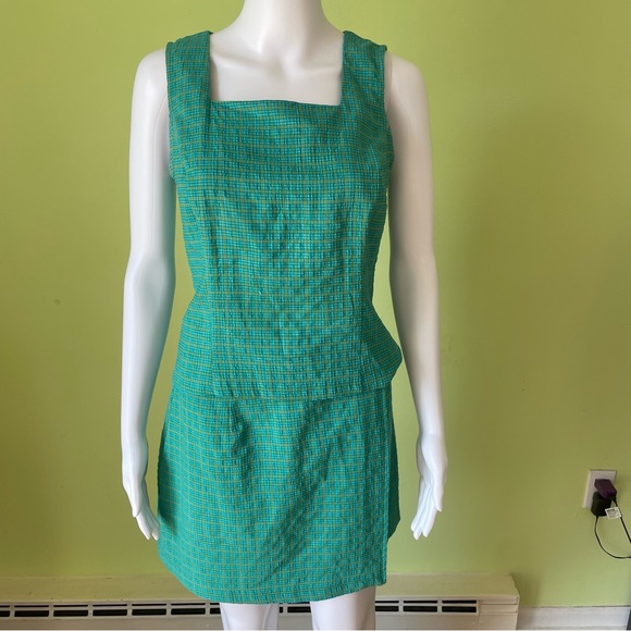 VTG Y2K AMY BYER BLUE GREEN GINGHAM TWO PIECE OUTFIT TOP AND SKORT SIZE 9 - Picture 1 of 8
